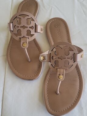 Tory Burch Nude Miller Logo Thong Sandals